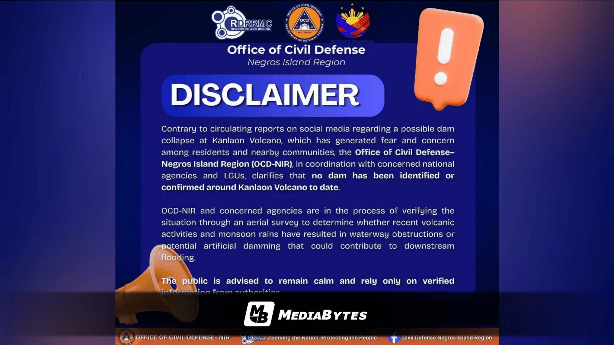 NO CONFIRMED DAM NEAR KANLAON VOLCANO, DISASTER OFFICIALS CLARIFY