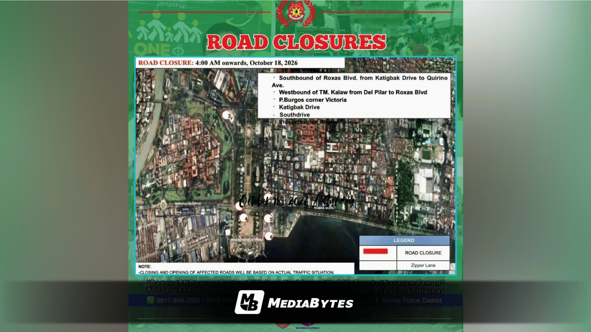 ROAD CLOSURES ANNOUNCED IN MANILA FOR ANCOP GLOBAL RUN ON SUNDAY